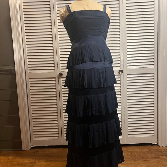 Silk formal navy tiered evening gown - Picture 1 of 8